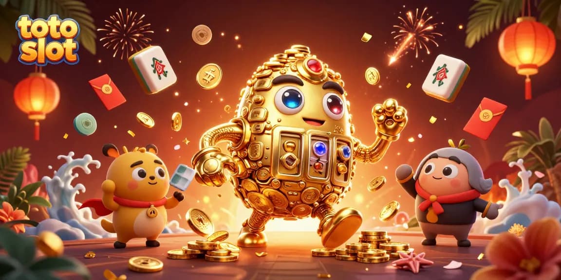 Memainkan toto slot dengan golem emas berkilau dan elemen permainan yang menarik.