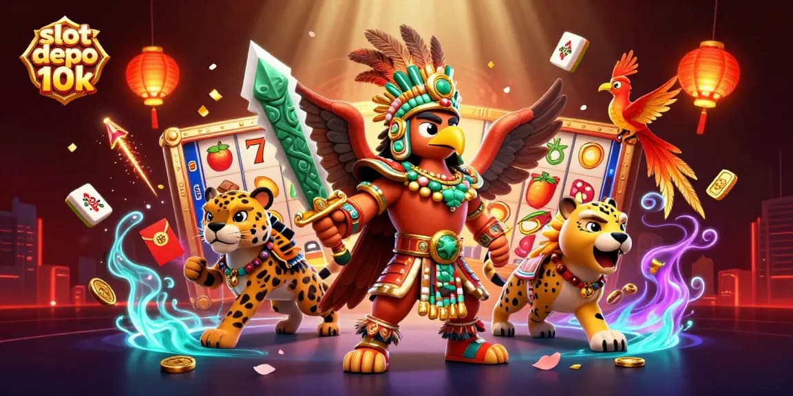 Engage in thrilling gameplay at slot depo 10k with colorful slot reels and Aztec warriors.