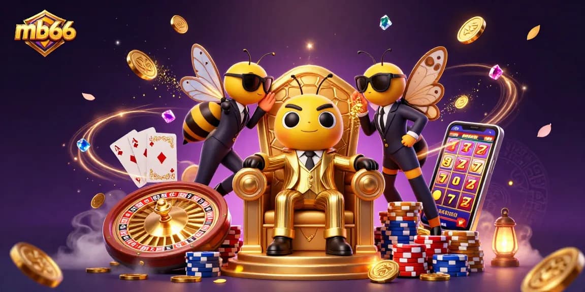 Experience mb66 with a bumblebee mob boss in a casino scene filled with golden coins and vibrant gaming elements.