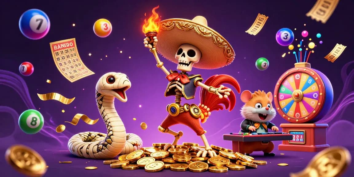 Slot resmi dengan skeleton mariachi menari di atas koin emas dan elemen perjudian dinamis lainnya.