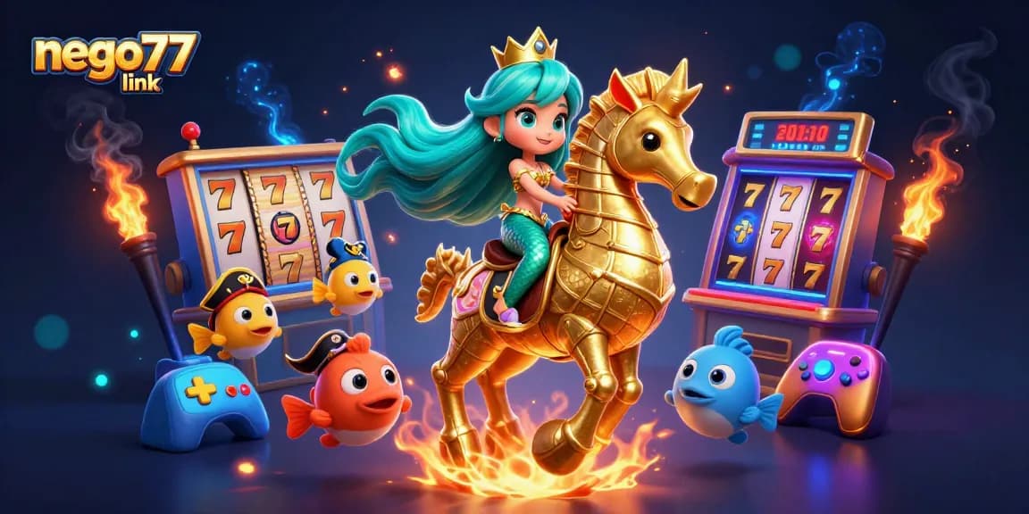 Experience thrilling gameplay with the nego77 link in this vibrant casino-themed illustration featuring a fantastical mermaid princess.