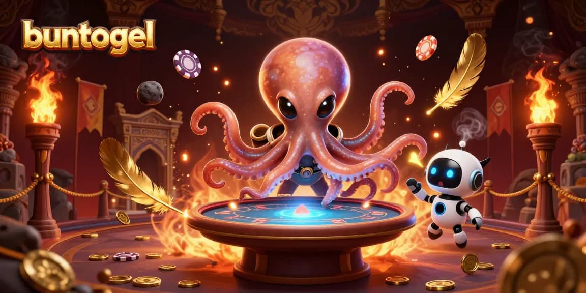 Buntogel showcases an exciting 3D illustration of an alien octopus at a poker table, highlighting vibrant betting action.