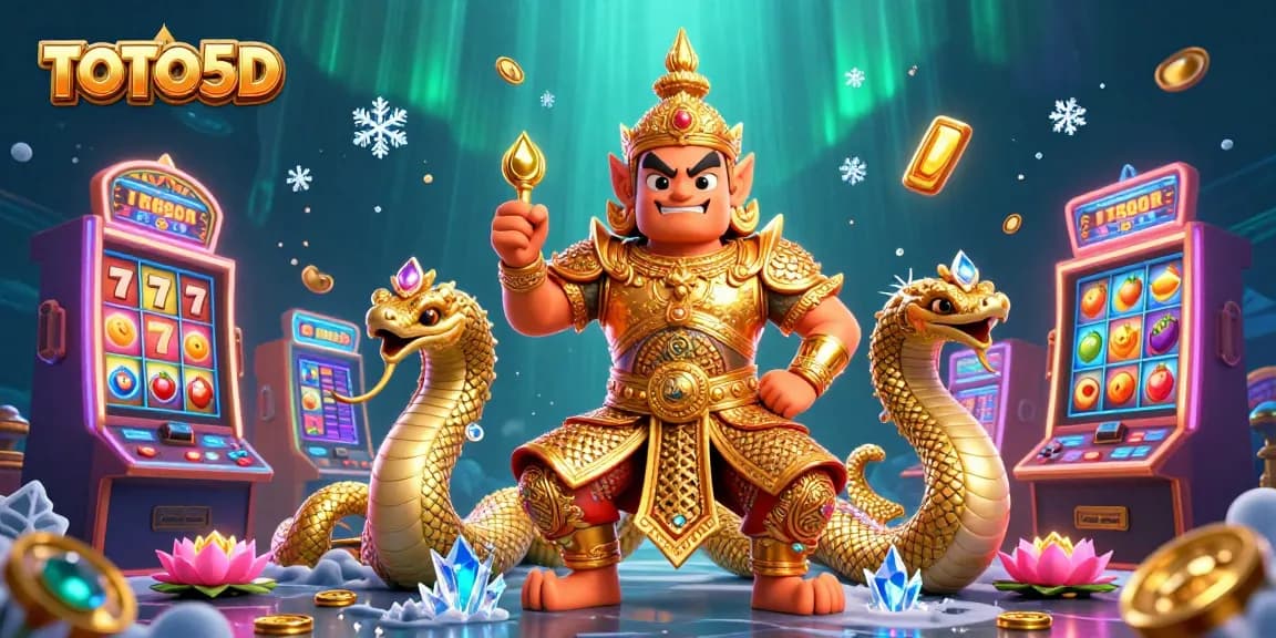 TOTO5D menghadirkan penjaga kuil Thailand yang ramah di Jackpot slot, dikelilingi simbol buah dan mesin permainan