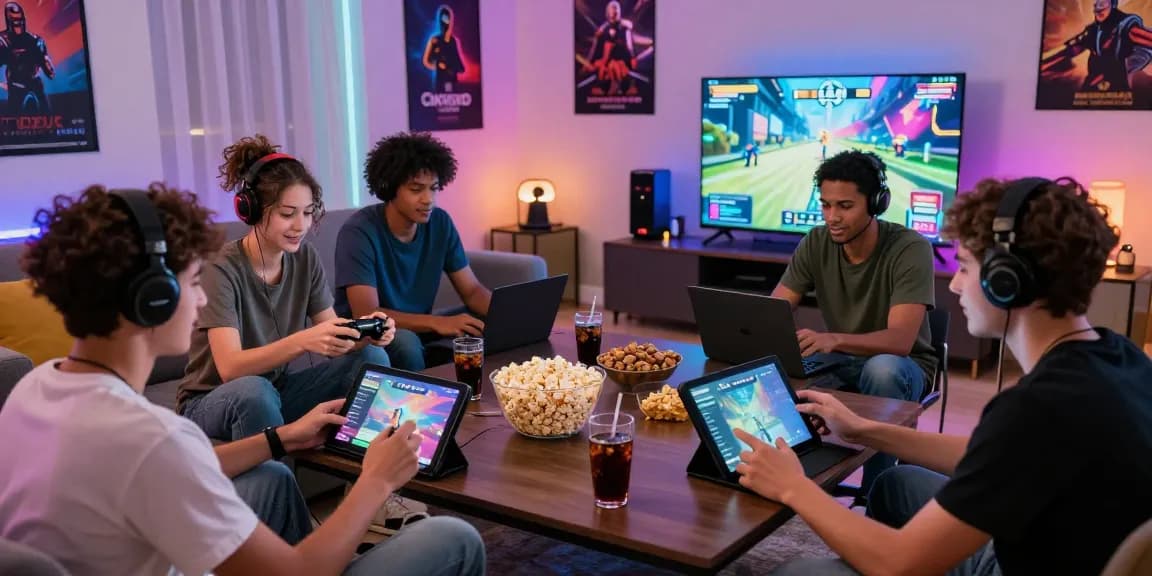 Engaged friends playing CIKA4D online game together in a cozy setting.