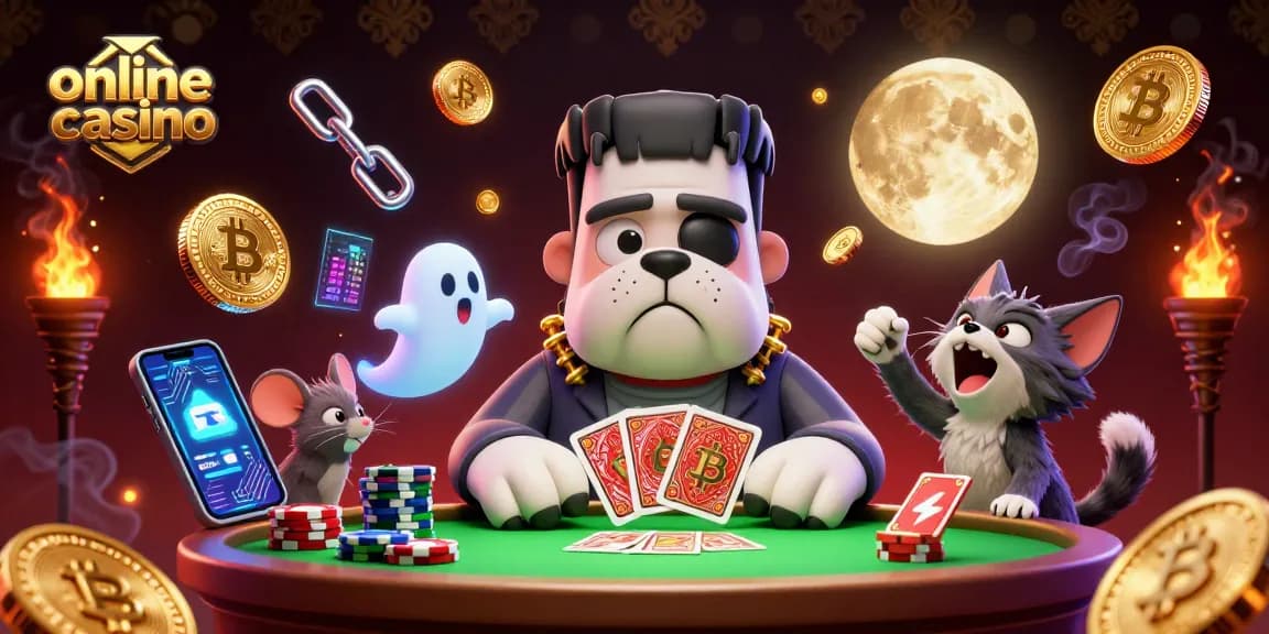 Experience the excitement of online casino gaming with playful characters and dynamic elements in a haunted setting.