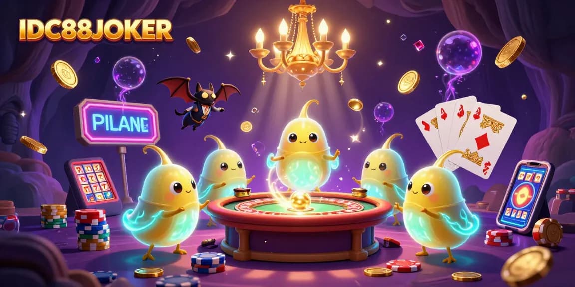 Experience thrilling gameplay at IDC88JOKER with vibrant slots and energetic casino scenes lighting up the night.