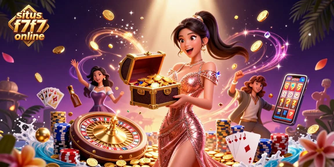 Experience the thrill of situs f7f7 online with exciting games and dazzling rewards in this vibrant illustration.