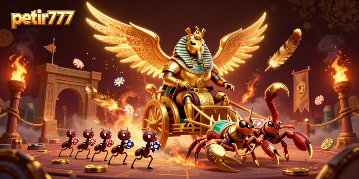 Experience the excitement of petir777 with engaging 3D visuals showcasing a vibrant online casino scene.