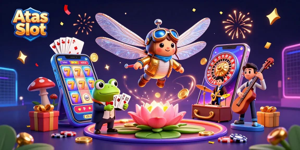 Engage with Atas Slot for a thrilling gaming experience featuring dynamic 3D characters and vivid casino elements.