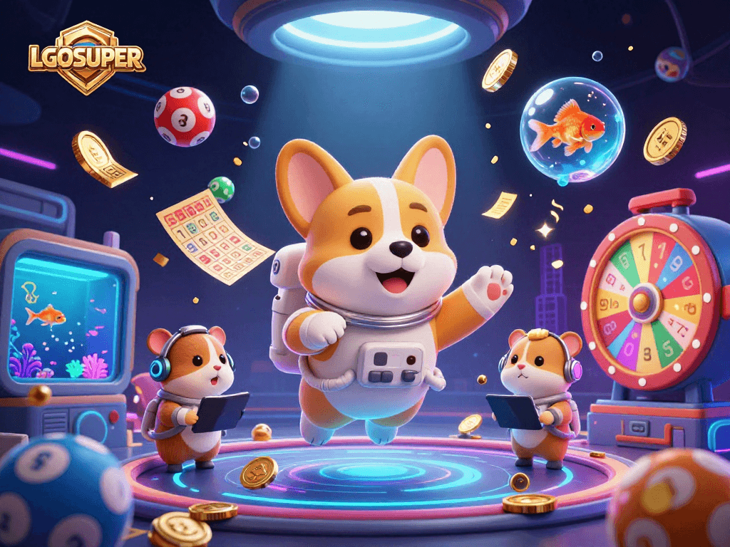 Engage in thrilling gameplay with LGOSUPER, featuring a dynamic casino scene with gambling elements.