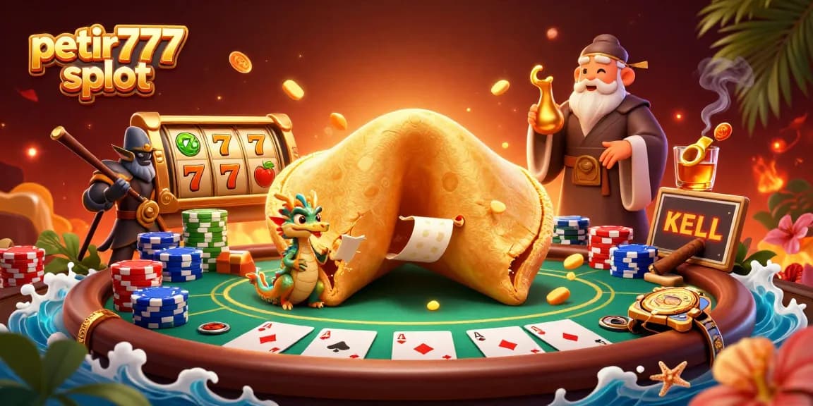 Engage with petir777 slot in a vibrant 3D scene filled with golden symbols and poker elements.