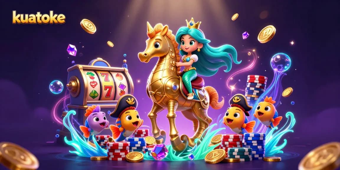 Kuatoke delivers a vibrant casino experience with 3D mermaid, seahorse, and slot machines.