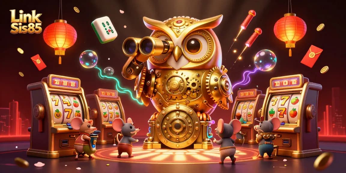 Mainkan Link Sis85 dengan slot menggiurkan dan simbol keberuntungan yang terlihat dalam ilustrasi menarik ini.