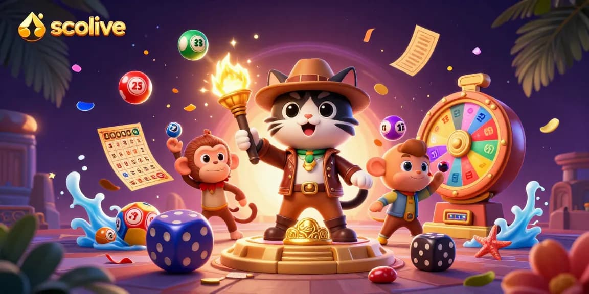 Socolive engages viewers with dynamic colorful elements, featuring a cat archaeologist discovering casino treasure.