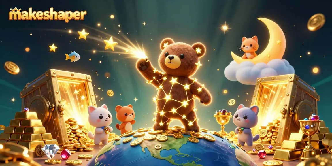 Experience the magic of makeshaper as a constellation bear gathers coins in a vibrant casino scene.