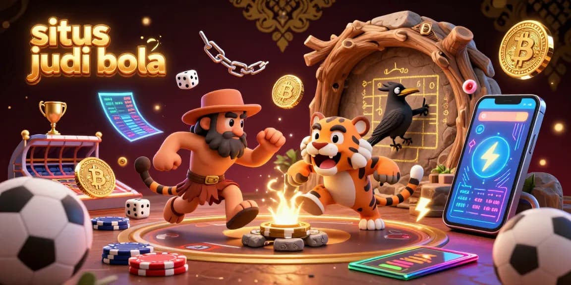 Experience thrilling sports betting with situs judi bola in this vibrant 3D digital illustration.