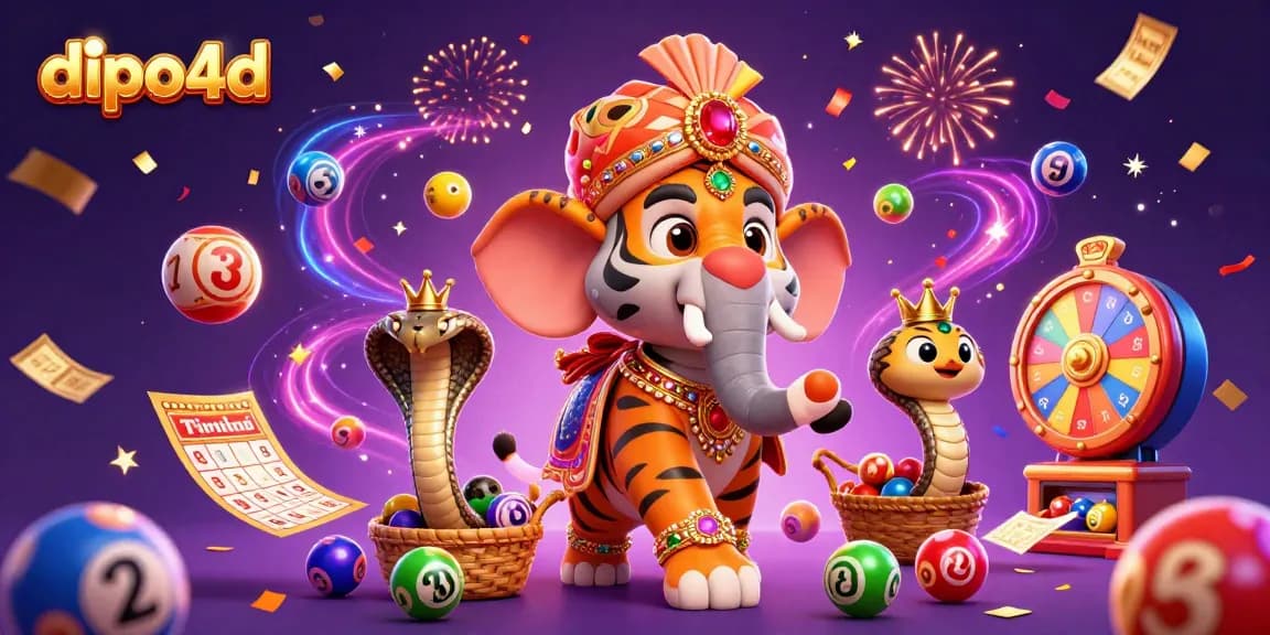 Engage in thrilling 4D slot action with dipo4d amidst vibrant gaming elements and festive atmosphere.