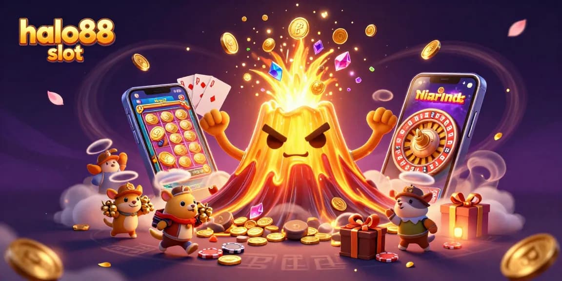 Experience the thrill of halo88 slot with a vibrant explosion of coins and playful characters.