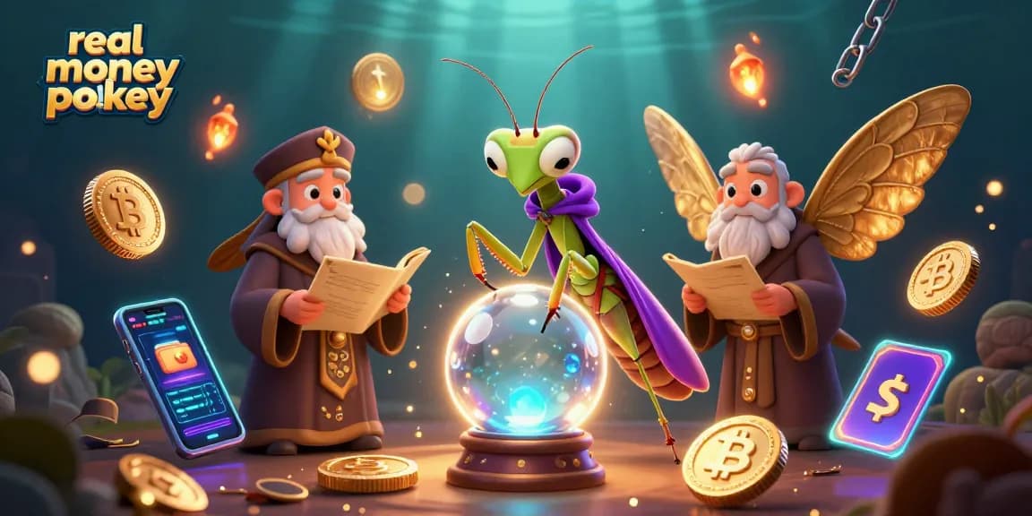 Play real money pokies with a vibrant scene featuring fortune tellers and glowing coins
