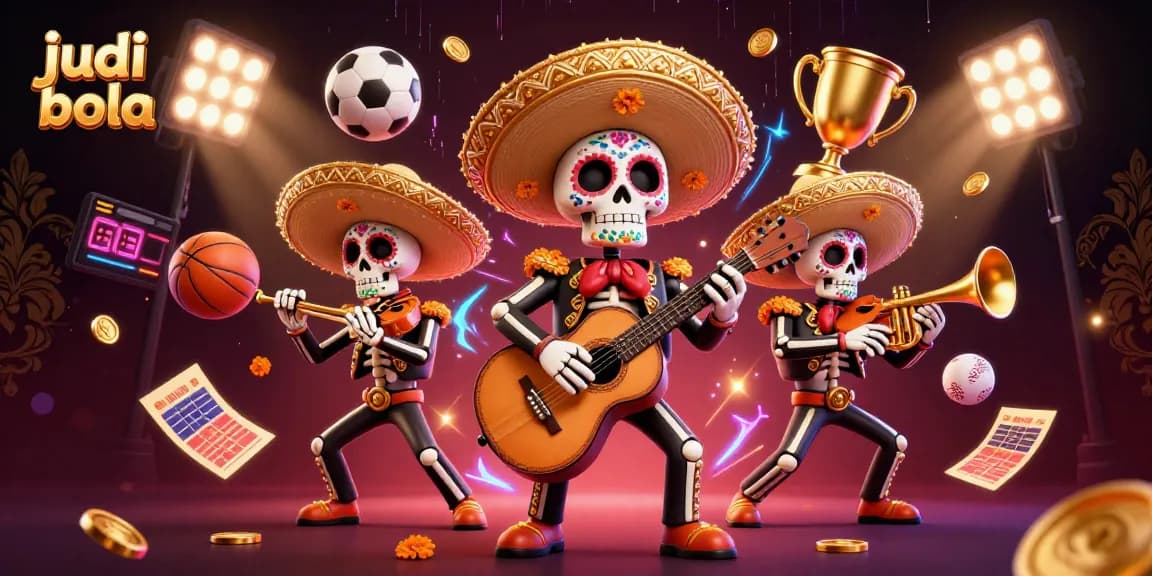Engage in judi bola action with a vibrant 3D illustration of a mariachi band and dynamic betting scenes.