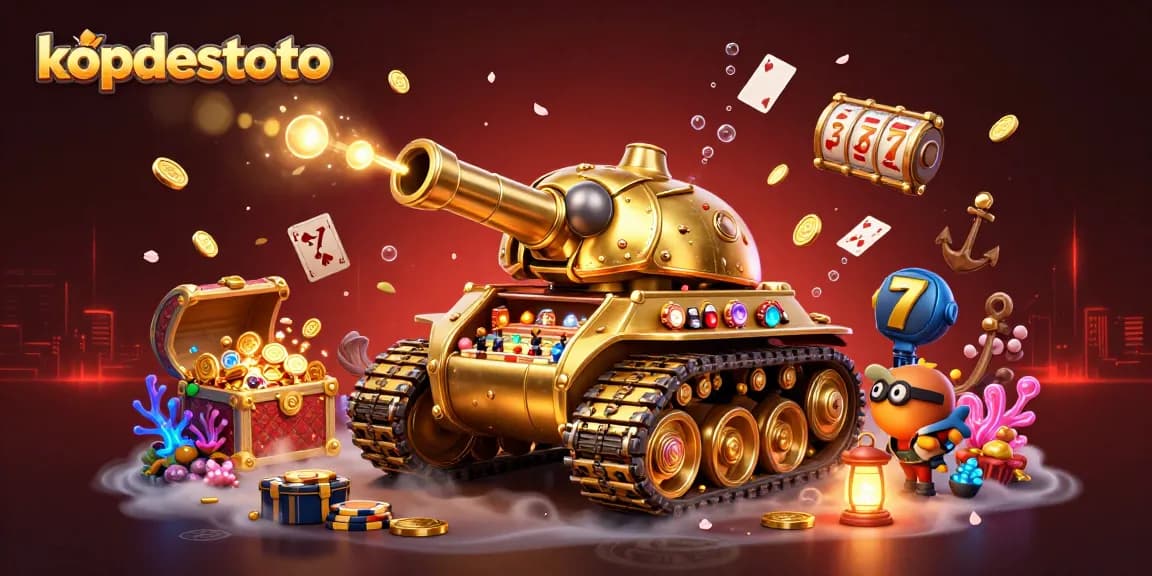 Experience winning thrills with kopdestoto in this dynamic 3D casino illustration featuring a golden beetle tank.