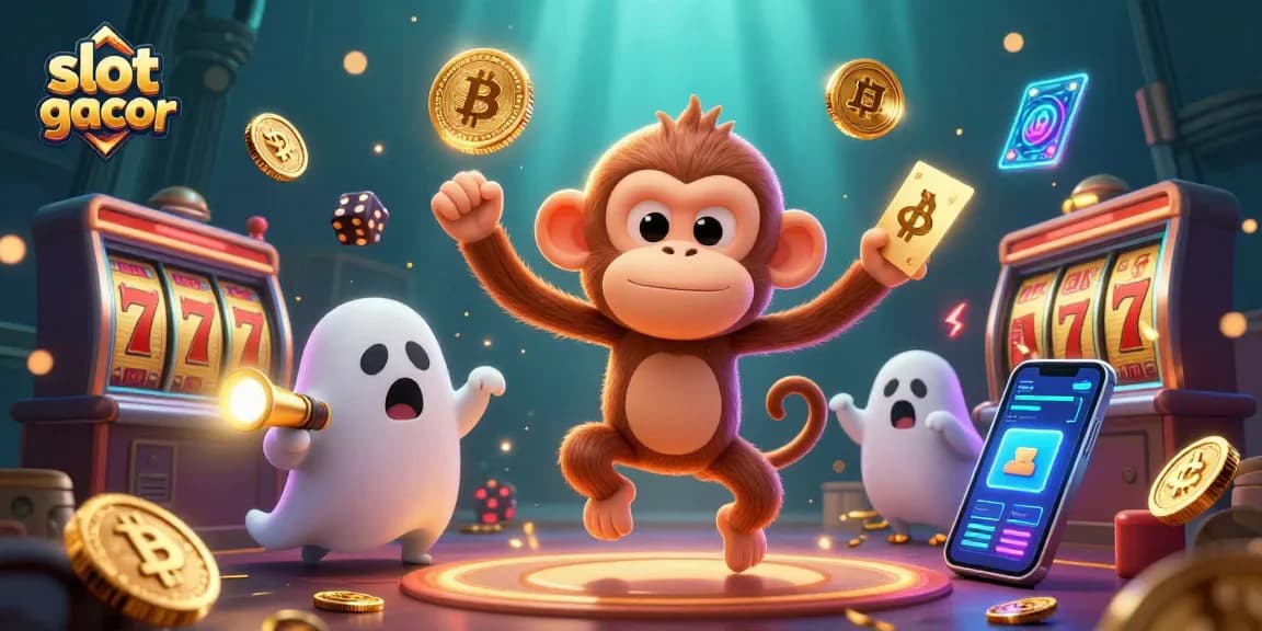 Serukan keseruan bermain slot gacor sambil mengejar jackpot dengan karakter lucu dalam ilustrasi 3D.