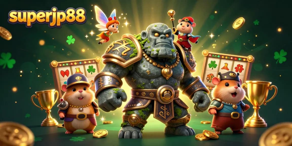 Experience superjp88's gaming thrill with magical characters and jackpot symbols in vibrant, dynamic action.