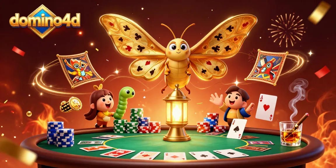 Menangkan permainan di domino4d saat bermain dengan serangkaian chip poker berwarna-warni dan kartu komunitas yang terbuka.