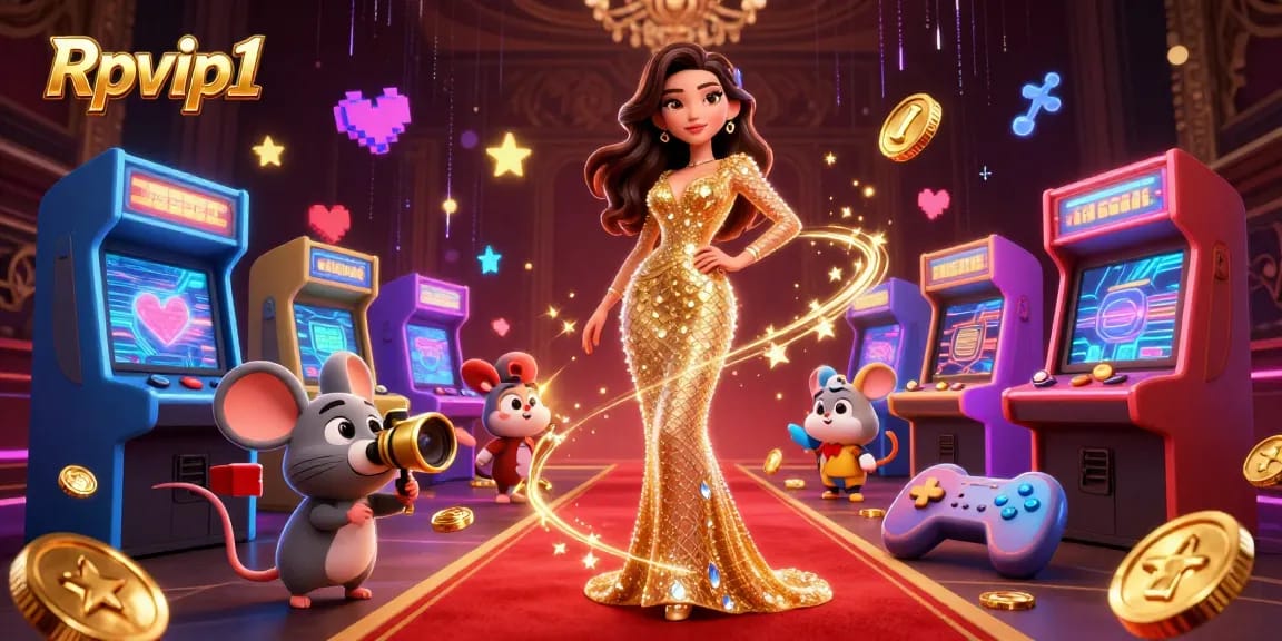 Berinteraksi dengan ilustrasi kasino Rpvip1 yang berwarna-warni menunjukkan keseruan bermain dan bonus.