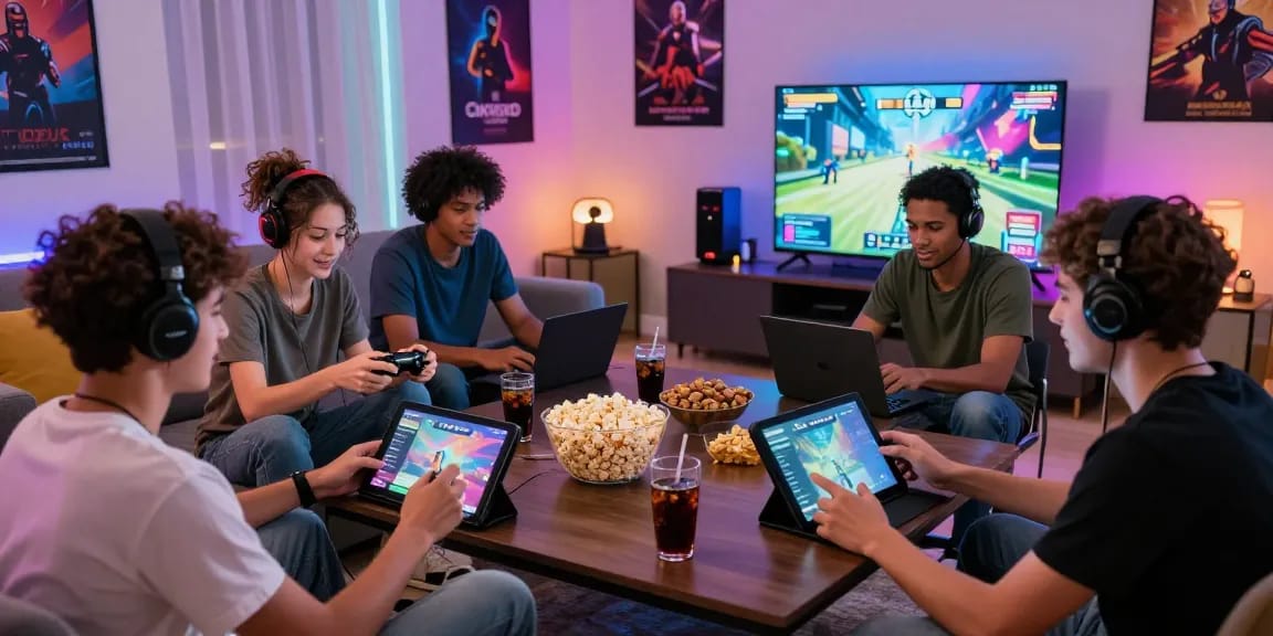 Engaged friends playing CIKA4D online game together in a cozy setting.