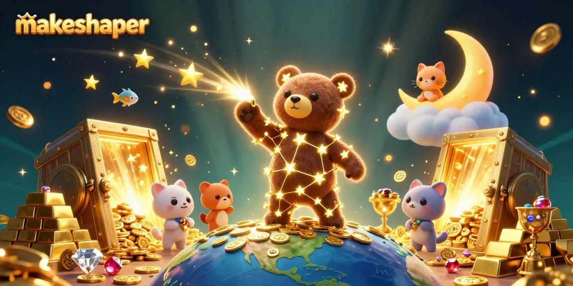 Experience the magic of makeshaper as a constellation bear gathers coins in a vibrant casino scene.