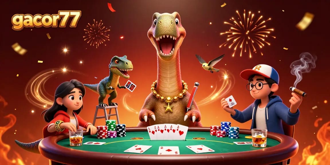 Asah permainan di gacor77 dengan dinosaurus menangani poker yang mengesankan.