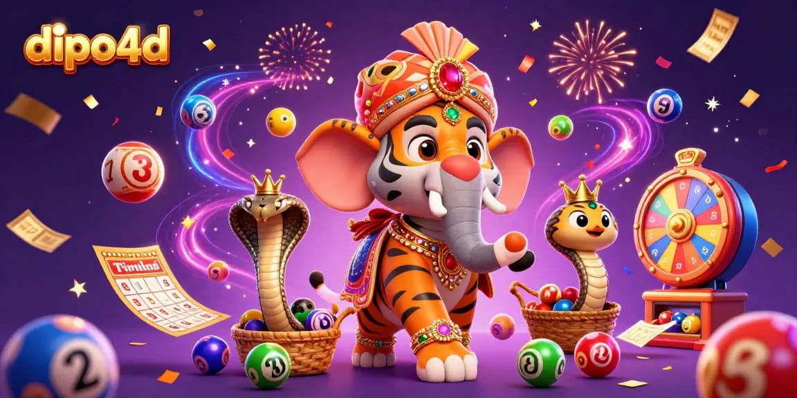 Engage in thrilling 4D slot action with dipo4d amidst vibrant gaming elements and festive atmosphere.