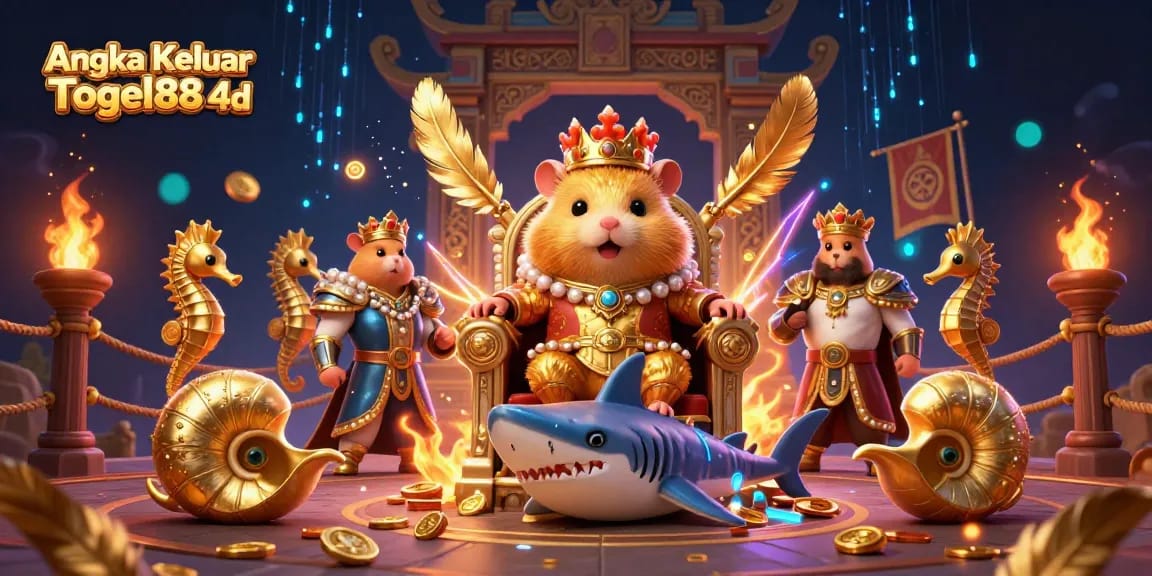Engage with Angka Keluar Togel88 4d in a vibrant 3D casino scene featuring a golden hamster king.