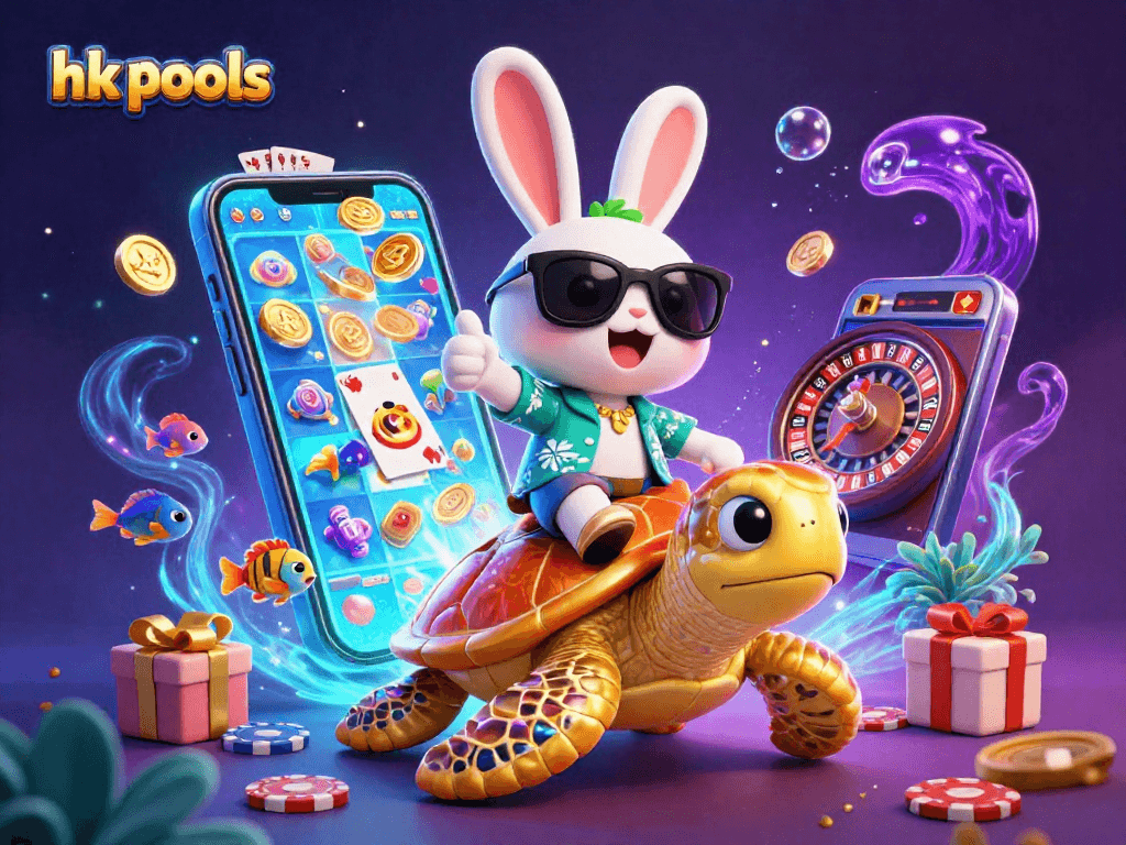 Mengamankan kemenangan dengan hk pools, ilustrasi 3D kartun berwarna cerah dan gaya penuh energi.