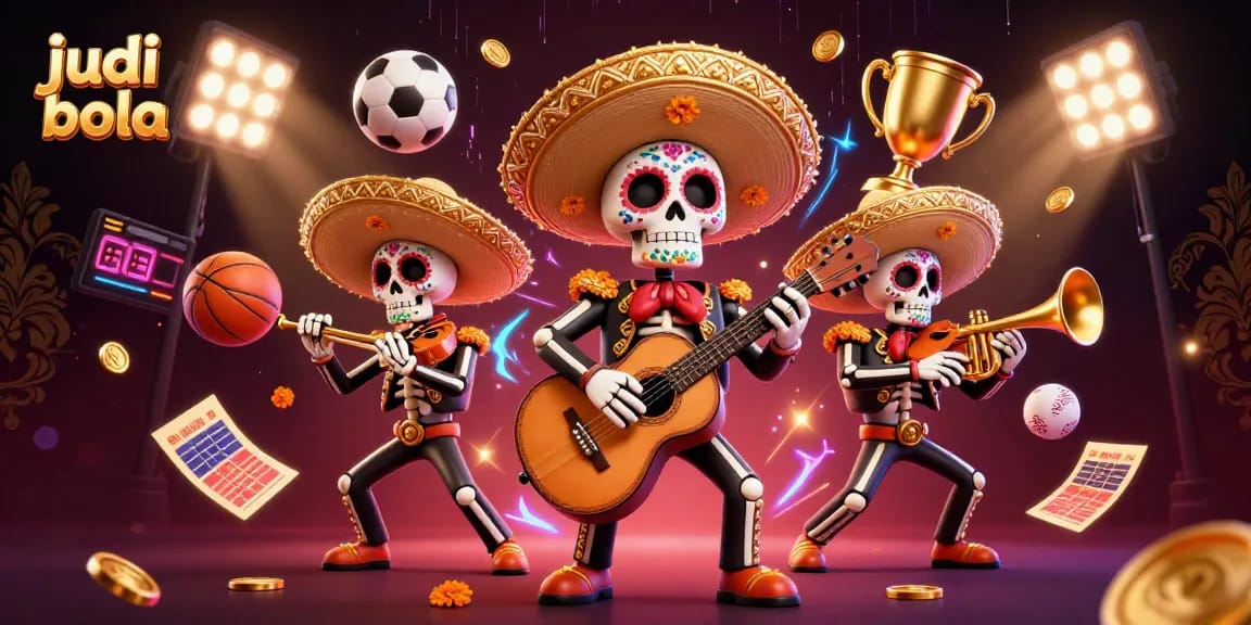 Engage in judi bola action with a vibrant 3D illustration of a mariachi band and dynamic betting scenes.