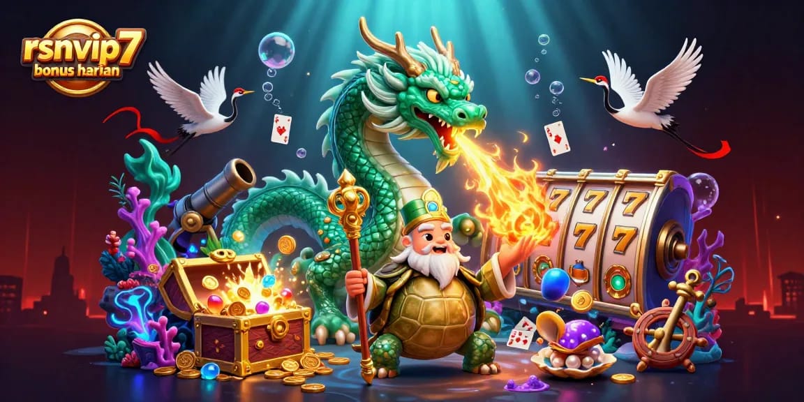 Experience the excitement of rsnvip7 bonus harian with a vibrant casino scene showcasing colorful gems and lucky symbols.
