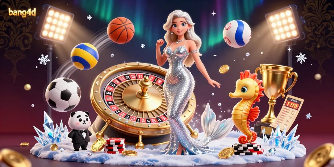 Experience the thrill of bang4d with a glamorous 3D casino scene featuring roulette, sports elements, and celebratory vibes.