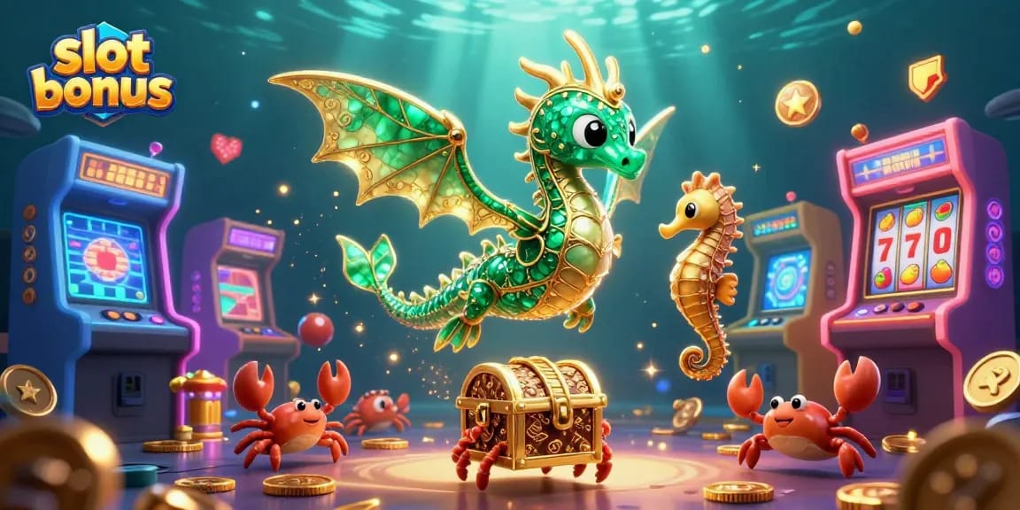 Experience the excitement of slot bonuses in this vibrant, colorful casino scene featuring animated characters.