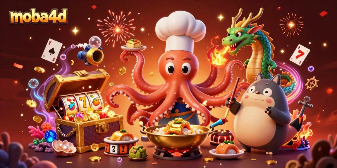 Play exciting games on moba4d with animated casino characters amidst vibrant scenes of wins and rewards.