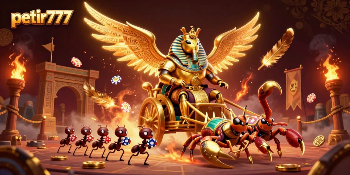Experience the excitement of petir777 with engaging 3D visuals showcasing a vibrant online casino scene.