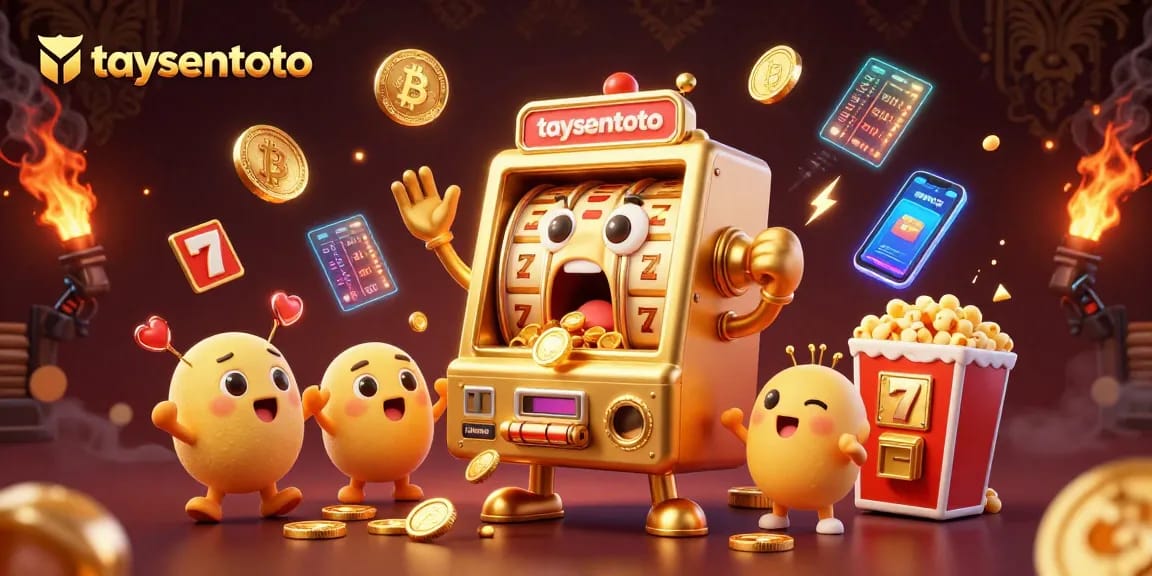 Taysentoto menghadirkan slot mesin emas canggih yang memainkan jackpot dengan ceria, dikelilingi elemen game