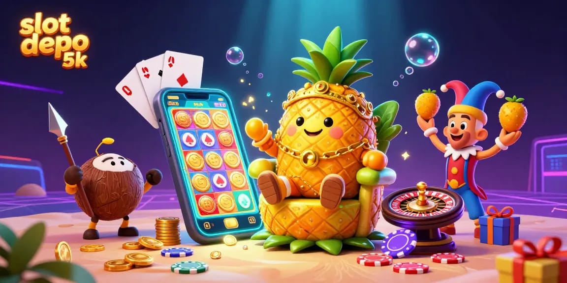 Experience slot depo 5k with vibrant gaming elements and characters in a captivating 3D illustration.