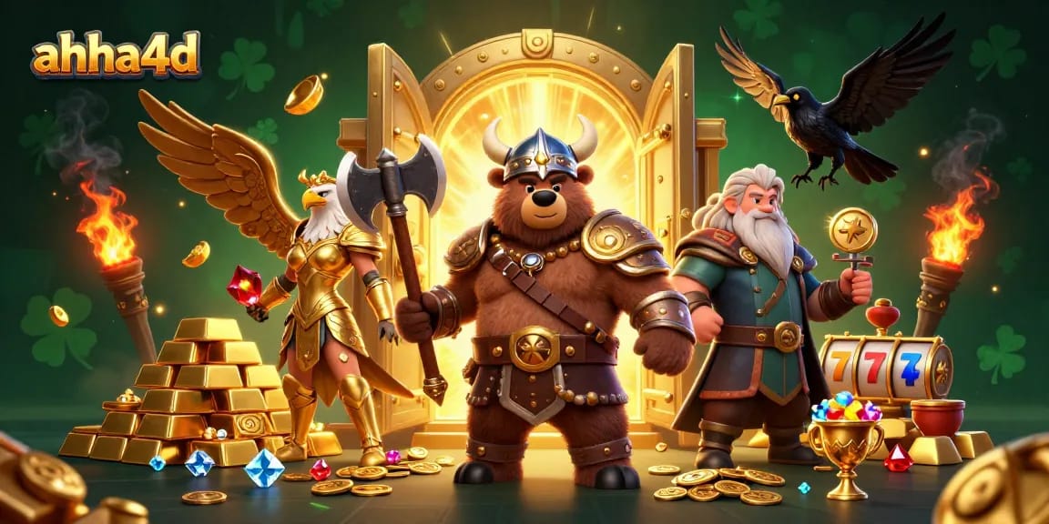 This detailed 3D illustration showcases ahha4d characters in an engaging casino setting, filled with gold treasures and interactive game elements.