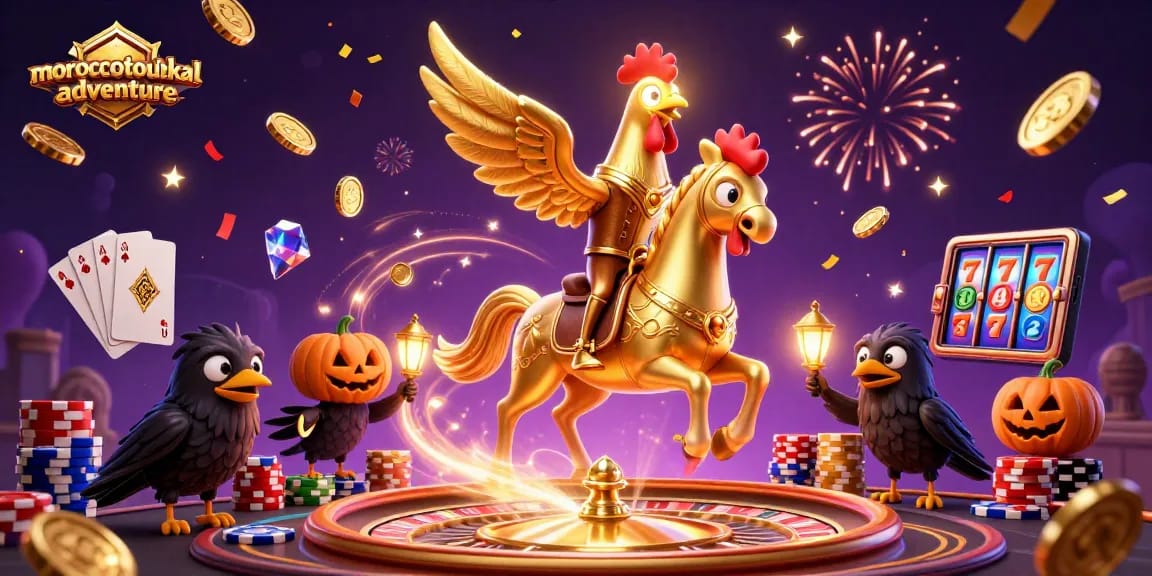 Experience thrilling casino action with moroccotoubkaladventure in an immersive 3D illustration of golden rooster champions.