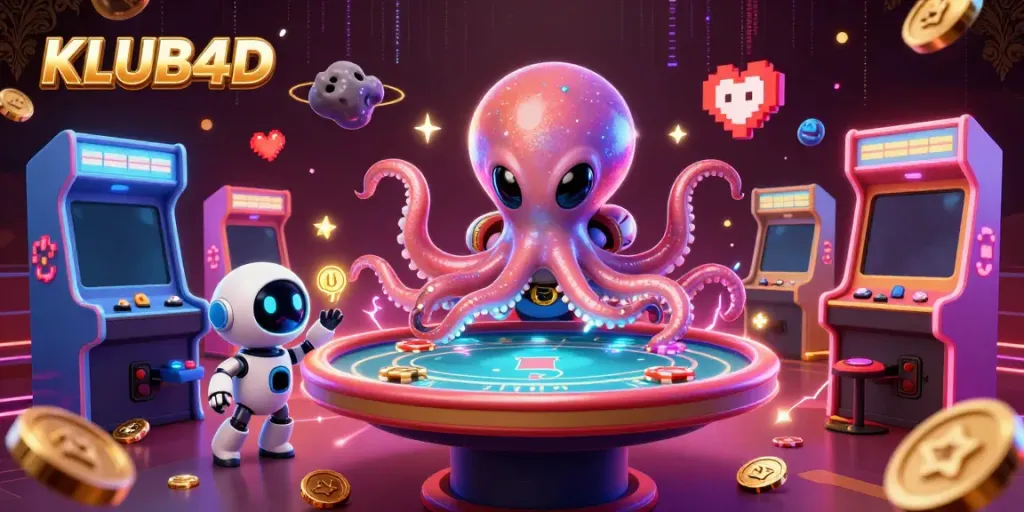 KLUB4D menghadirkan pengalaman judi luar angkasa dengan alien dan robot mengoperasikan meja poker holografik.