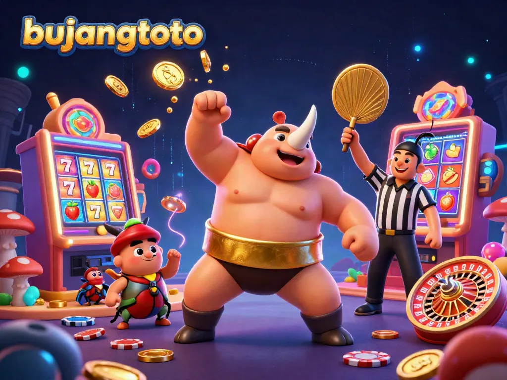 Experience thrilling gameplay with bujangtoto as the beetle champion stomps coins amidst vibrant casino elements.