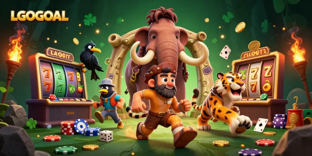 Experience thrilling gameplay at LGOGOAL with 3D characters and vibrant casino elements.