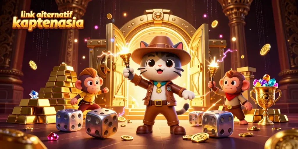 Menemukan artefak kasino emas dengan link alternatif kaptenasia dalam ilustrasi 3D yang menarik.