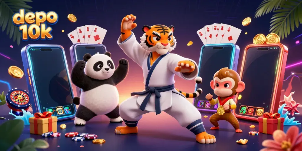 Permainan slot deposito 10k menampilkan karakter kung fu dan koin emas mengalami keseruan